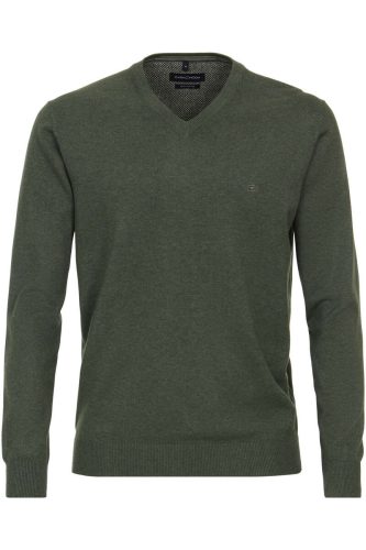 Casa Moda Casual Fit Trui V-halsdonkergroen, Effen