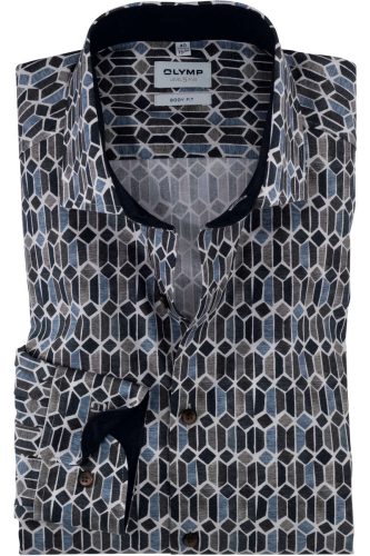 OLYMP Level Five Body Fit Overhemd bruin/blauw, Motief