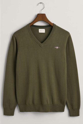 GANT Regular Fit Trui V-halsgroen, Effen