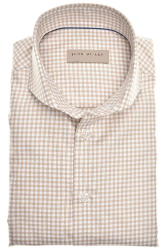 John Miller Slim Fit Overhemd lichtbruin, Gestreept