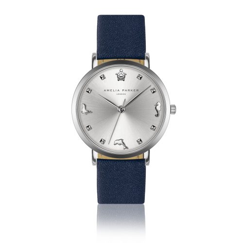 Lederen horloge voor vrouwen Amelia Parker Charm Dark blue