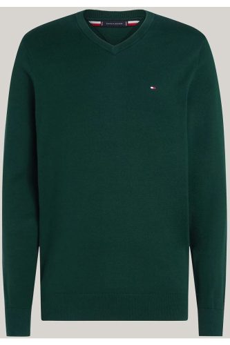 Tommy Hilfiger Regular Fit Trui V-halsgroen, Effen