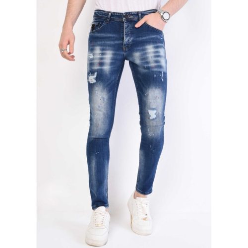 Local Fanatic Slim fit jeans met verfspatten stretch 1057