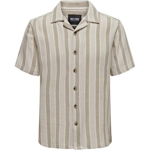 Only & Sons Onstrev reg ss struc 3 stripe shirt ecru dessin