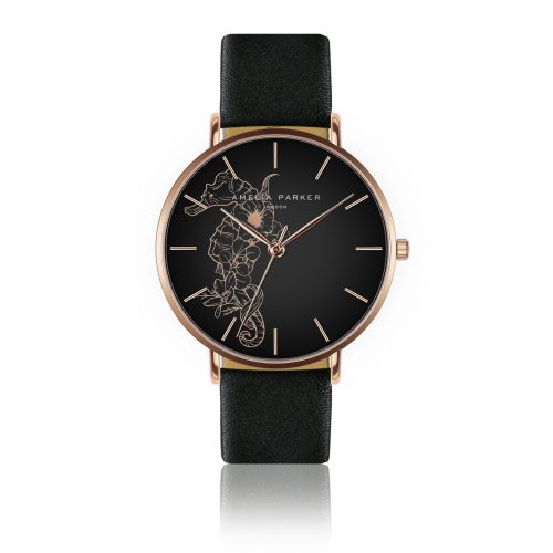 Lederen horloge voor vrouwen Amelia Parker Fossil Black