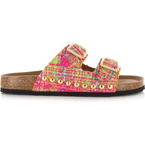 DWRS Label Dwrs malibu tweed | pink slippers met gesp dames