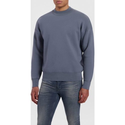 Purewhite heren loose fit knitwear crewneck ls blue