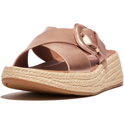 FitFlop F-mode espadrille buckle m/leather flatform slides