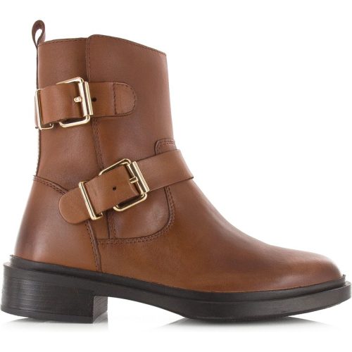 Poelman Leren boot met goudkleurige gespen biker boots dames