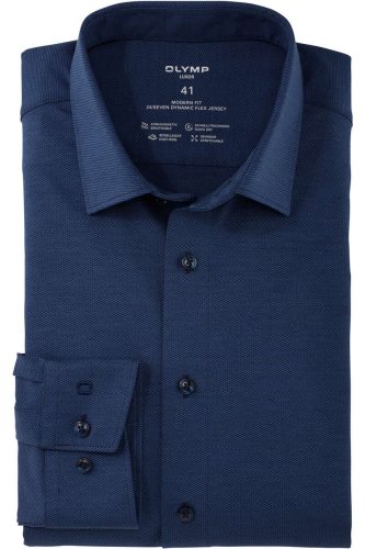 OLYMP Luxor 24/Seven Modern Fit Jersey shirt rook blauw, Effen