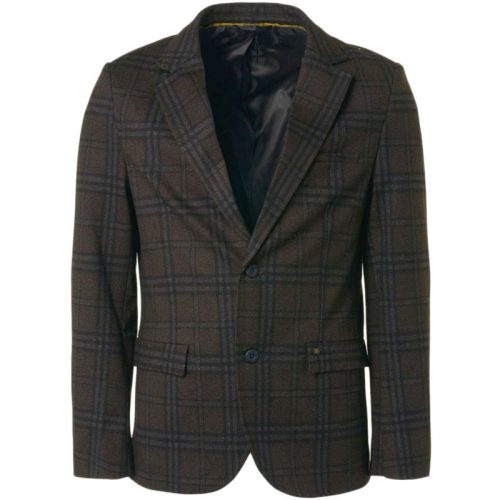 No Excess Blazer jersey stretch check coffee