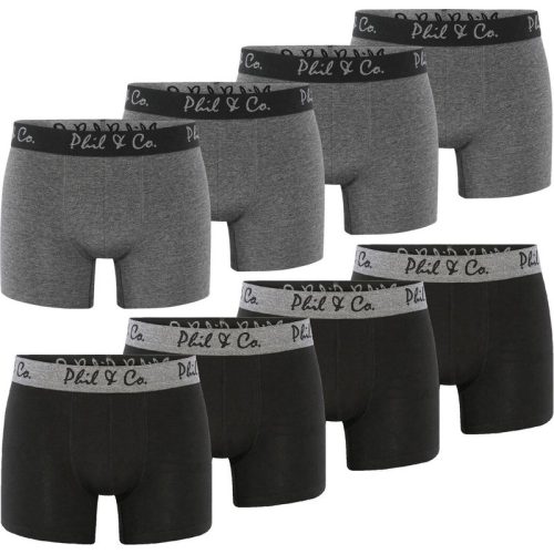 Phil & Co Zwarte boxershorts heren effen zwart / antraciet 8-pack