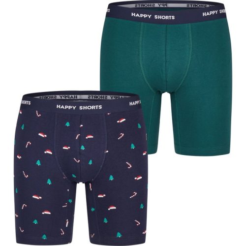 Happy Shorts Kerst boxershorts heren met lange pijpen boxer briefs 2-pack groen/blauw