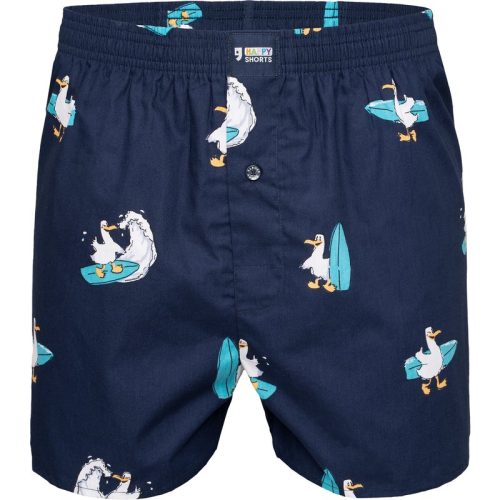 Happy Shorts X heren wijde boxershort met binnenbroek surfende zeemeeuw print