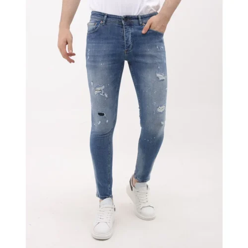 Mario Morato Ripped jeans slim fit met verfspatten mm