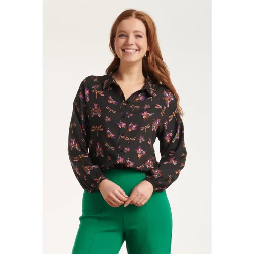 Smashed Lemon 24506 zwarte shirt blouse met insectenprint