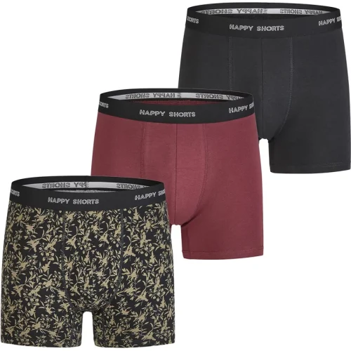 Happy Shorts Heren boxershorts trunks 3-pack zwart/bordeaux rood