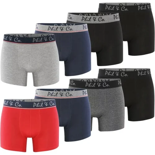 Phil & Co Boxershorts heren multipack 8-pack marine rood zwart antraciet