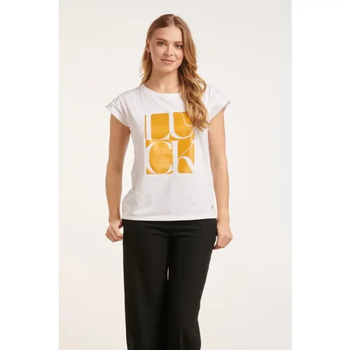 Smashed Lemon 24687 witte t-shirt met gouden ‘luck’ print