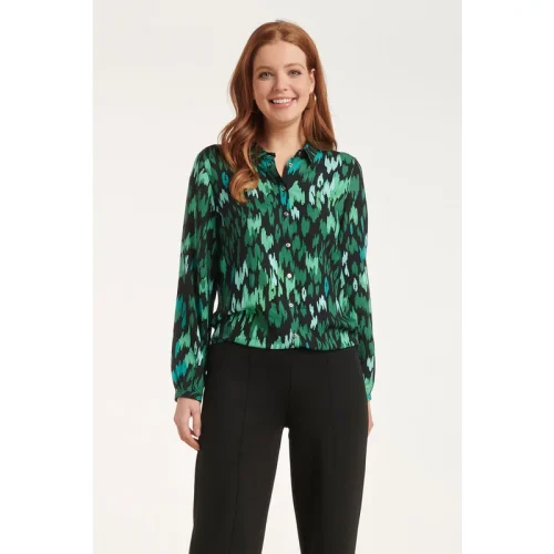 Smashed Lemon 24658 teal en zwarte animal print blouse