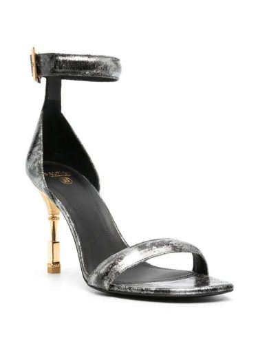 Balmain Sandalen – Metallic-Effect Leather Sandals in zwart