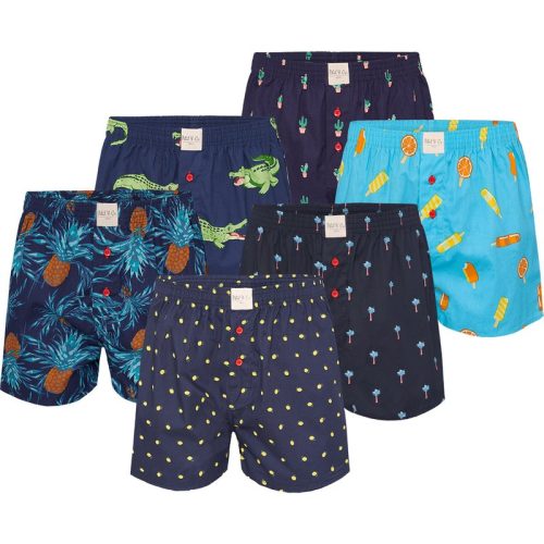 Phil & Co Geweven wijde boxershorts heren 6-pack multipack met print