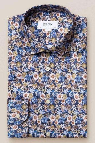 ETON Super Slim Overhemd blauw, Bloemen