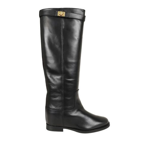 Via Roma 15 Boots – Hammered Leather Knee-High Boot in zwart