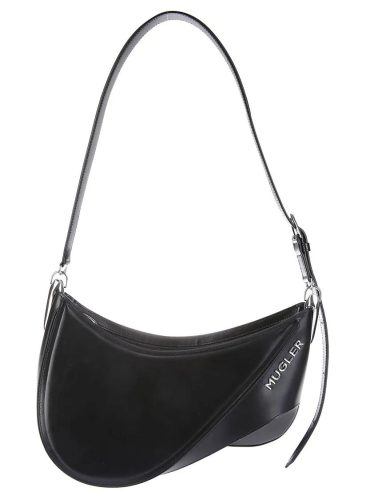 Mugler Shoppers – Large Leather Bag With Metallic Logo in zwart