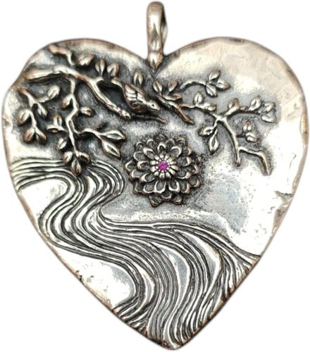 CATHERINE MICHIELS Kettingen – Pendentif c?ur argent floral rubis Am loving Aware in multi