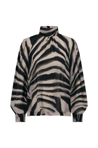 Studio Anneloes Izza Zebra Crepe Top 11840 T-shirt Lange Mouw 1474 Kit/ New Army