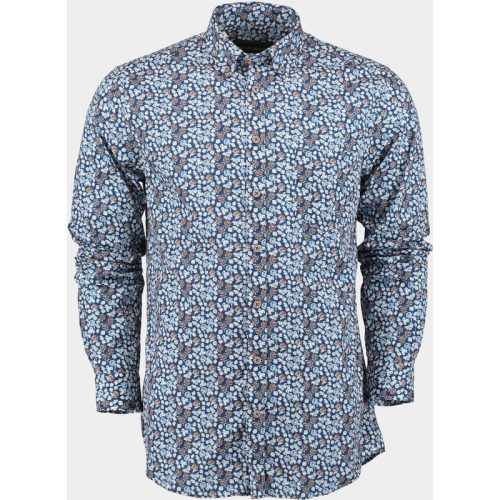 Bos Bright Blue Scotland blue casual hemd lange mouw jerome shirt bd printed popli 24307je08sb/290 navy