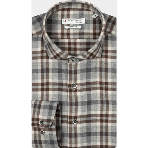 Giordano Casual hemd lange mouw Bruin Row, LS Cutaway Brushed Chec 427833/80