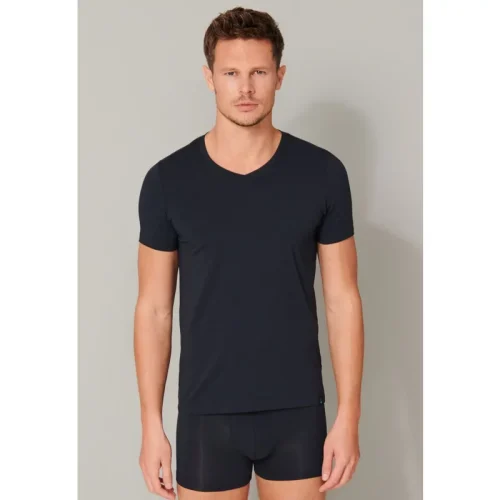 Schiesser Long life soft t-shirt blauw/ zwart