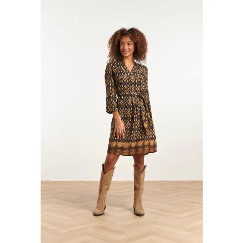 Smashed Lemon 23658 dames jurk met tribal print in zwart en bruine