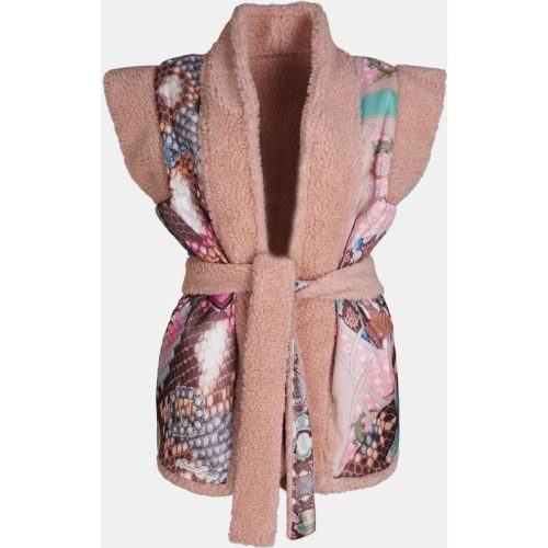 Mucho Gusto Teddy gilet reversible roze teddy met multikleurige slangenprint