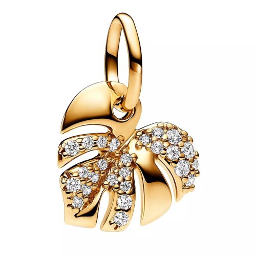 Pandora Charms – Monstera 14k gold-plated dangle with cubic zirconi in gold