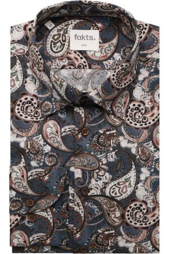 fakts Busy Slim Fit Overhemd blauw, Paisley