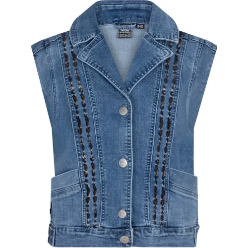 Indian Blue Meiden denim gilet borduursel