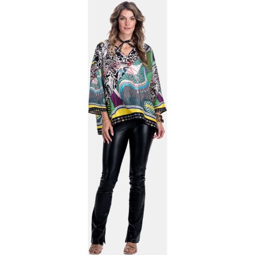 Mucho Gusto Tunic seta met zwart-wit ’thank you for the music’ print