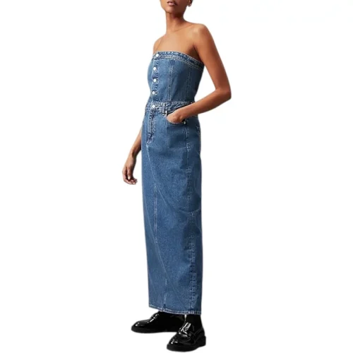 Calvin Klein Strapless denim maxi- jurk