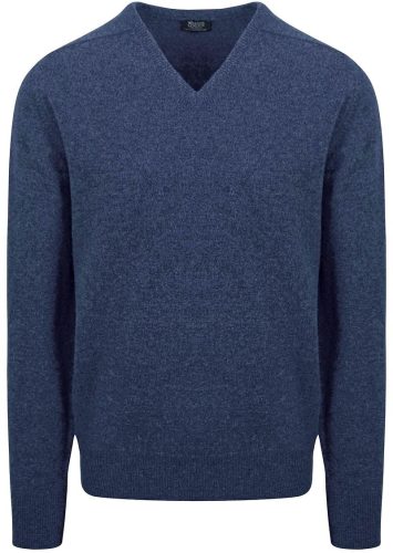 William Lockie Trui Lamswol V-Hals Indigo Blauw