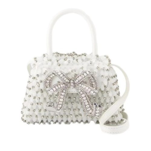 self-portrait Shoppers – Embellished Micro Bow Purse – White in grijs