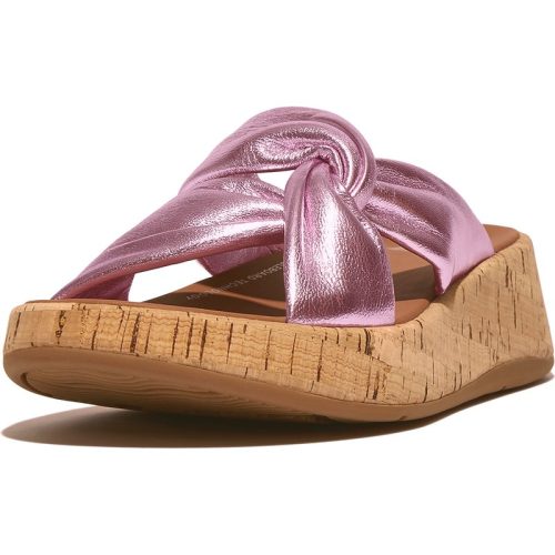 FitFlop F-mode leather-twist flatform slides (cork wrap)