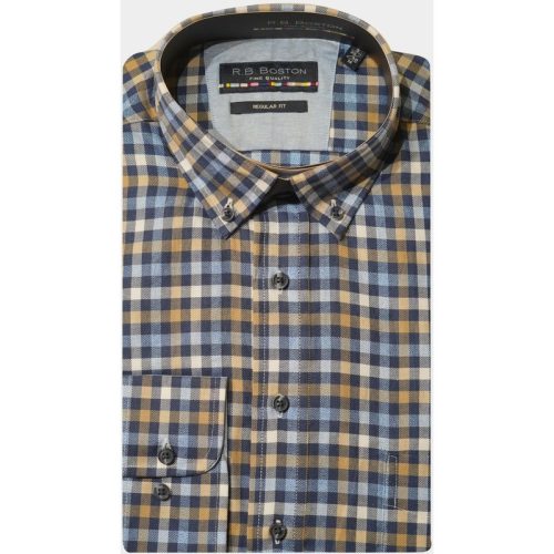 Bos Bright Blue R.b. boston casual hemd lange mouw regular fit cotton 427670/83