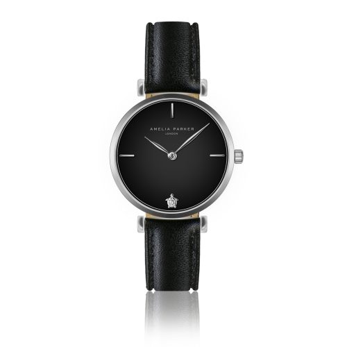 Lederen horloge voor vrouwen Amelia Parker Night Shore Black