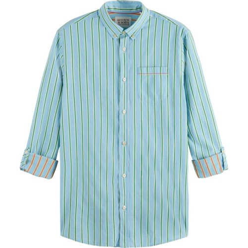 Scotch & Soda Dobby stripe roll up sleeves blue stripe