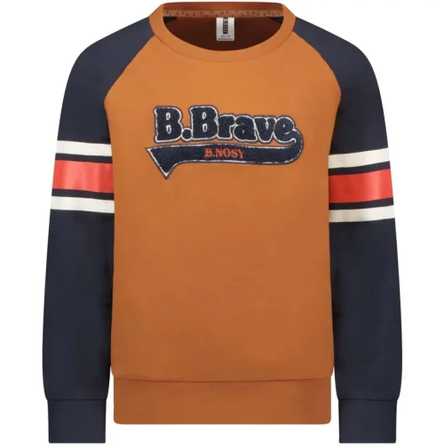 B.Nosy Jongens sweater b.brave met strepen op de mouwen wood