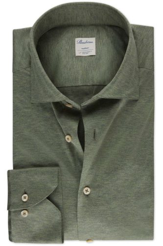 Stenströms Slimline Jersey shirt donkergroen, Effen