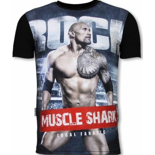 Local Fanatic Muscle shark rock digital rhinestone t-shirt